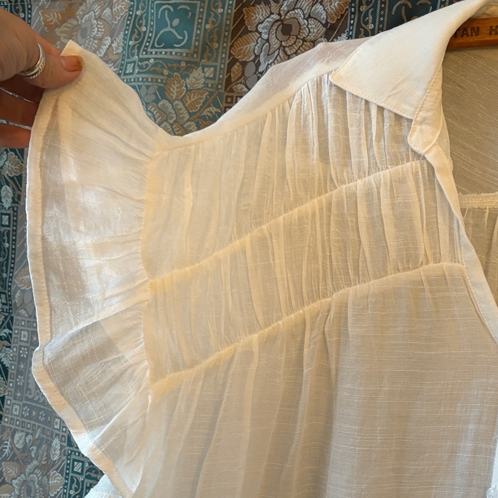 Adorable White Sheer Blouse with Ruffle Sleeves - Picture 4 of 8